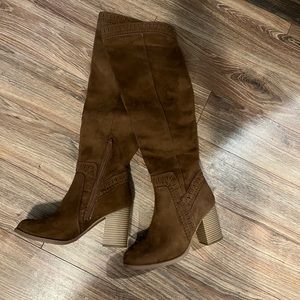 SODA Brown Knee High Faux Suede Boots